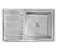 Omeere, Lavello da incasso, 80 x 50 x 21, in acciaio inox 304, spessore del materiale 0,9 mm, rettangolare, 1 scolapiatti R16 (scolapiatti sinistro, argento)