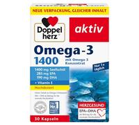Omega 3 Olio di Pesce 1400mg Alto Dossaggio con Vitamin E - 30 Capsule - Acidi grassi Omega3 con 285mg EPA / 190mg DHA - Doppelherz (76013)