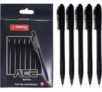 OMEGA Ace, penne a sfera retrattili, colore nero, punta fine (0,7 mm), confezione da 10, penne a sfera liscia, meccanismo a scatto, scuola, ufficio, casa, uso quotidiano