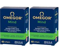 Omegor Mind Omega 3 e 6 con Bacopa Monnieri - Integratore Memoria e Concentrazione - Con Zinco, Vitamine per Favorire le Funzioni Cognitive - Per Adulti e Bambini (60 Capsule) (Confezione da 2)