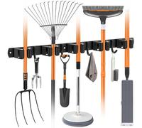 OMerima Porta Scope Parete, Portascope da Muro di Acciaio Inossidabile - 5 Supporti + 4 Ganci, Appendi Scope a Muro Senza Necessità di Forare, Appendiscope Nero (1 Unità)