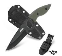 Omesio 5CR13MOV Steel Full Tang - Coltello a Lama Fissa 8,5 Cm - Coltello Da Cintura Con Impugnatura Ergonomica in G10 E Fodero in Kydex - Coltello Da Sopravvivenza per Campeggio All'aperto (Verde + N