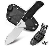 Omesio coltello a lama fissa con fodero Kydex. Acciaio D2 full - tang, 22,5 cm in totale. Manico G10 ergonomico, ideale per campeggio all'aperto (nero + bianco).