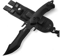 Omesio Coltello da caccia Coltello da sopravvivenza Coltello multifunzionale da sopravvivenza full-tang, lama fissa affilata, nero (A-BLACK)
