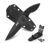 Omesio Coltello Da Caccia Grande Eccellente Qualità in Acciaio 5cr13mov a Codolo Intero - Lama Fissa 8,5 Cm - Manico Ergonomico in G10 - Fodero E Clip in Kydex Inclusi (Nero)