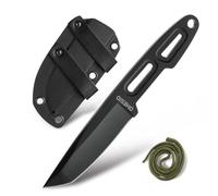 Omesio Coltello da cintura piccolo con cordino per fodero - 5CR13MOV Coltello EDC in acciaio, Outdoor Small Lateral Carry - Coltello da spedizione leggero ideale, coltello a taglio completo per la cac