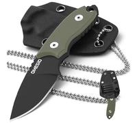 Omesio Coltello da collo, piccolo coltello EDC a lama fissa D2 con fodero in Kydex e catena a sfera ideale per il campeggio e la caccia