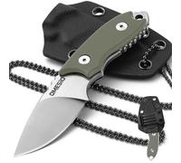 Omesio Coltello da collo, piccolo coltello EDC a lama fissa D2 con fodero in Kydex e catena a sfera ideale per il campeggio e la caccia