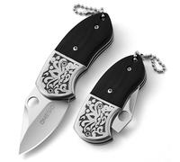 Omesio Mini Coltello da Tasca Portachiavi Pieghevole a Due Mani, Piccolo Coltello Affilato per Chiavi con Manico in Legno (B-Punta - Rosso)