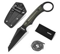 Omesio Neck Knife,8,5 cm D2 Stahl Reverse Tanto Klinge Aus,Coltello EDC Da Esterno Con Codolo Intero Manico G10 E Fodero in Kydex, Clip e Catena a Sfere - Coltello Di Sopravvivenza Compatto