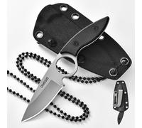 Omesio Neck Knife Drop Point - incluso fodero Kydex a clip e catena da collo a sfera da appendere al mini - in robusto acciaio 5CR13MoV fisso piccolo Fulltang Outdoor manico G10