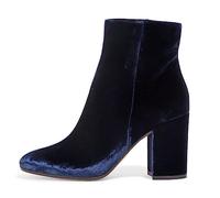 Omeslike Stivaletti da Donna con Tacco Grosso e Cerniera in Velluto Verde Bottiglia con Punta a Punta - per Feste Festive, Lavoro d'ufficio, invitati al Matrimonio,Blu,46 EU