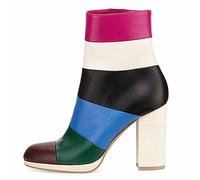 Omeslike Stivaletti da Donna con Tacco Grosso e Zip dal Design a Righe Colorate - per Feste Festive, Lavoro d'ufficio, invitati al Matrimonio,Multi Colored,41 EU