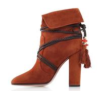 Omeslike Stivaletti da Donna con Tacco Grosso in Pelle Scamosciata Marrone da 10 cm - per Feste Festive, Lavoro d'ufficio, invitati al Matrimonio,Marrone,44 EU