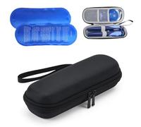 Omevett Custodia rigida per penna per insulina, custodia da viaggio per insulina, con 2 confezioni di ghiaccio per diabetici, piccola borsa portatile per medicinali da viaggio (nero), Nero