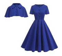 OMEWEE Abito da cocktail da donna, stile vintage anni '50, rockabilly, abito da sera, elegante, per matrimonio, ospite, abito da festa, Blu reale, M