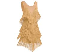 OMEWEE Abito da danza da donna, senza maniche, con strass, nappa, latina, con frange, stile gatsby anni '20, con frange, vintage, con flapper per cocktail, feste, samba latina, salsa cha, gold, XXL