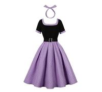 OMEWEE Abito da donna anni '50, stile vintage anni '50, stile rockabilly, elegante, lunghezza al ginocchio, abito da sera A-Line Swing a pieghe