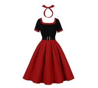 OMEWEE Abito da donna anni '50, stile vintage anni '50, stile rockabilly, elegante, lunghezza al ginocchio, abito da sera A-Line Swing a pieghe