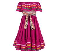 OMEWEE Cinco De Mayo Fiesta Vestito tradizionale messicano con cintura Trajes de Indios Mexicanos senza maniche con volant drappeggiato vestito messicano culturale Fiesta Dress Party