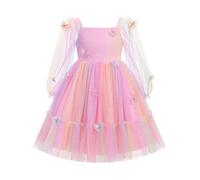OMEWEE Vestito da principessa per ragazze, a maniche lunghe, con paillettes, tulle, farfalle, compleanno, concorso, formale, tea party, 2-8 anni, 02 rosa., 3-4 Anni