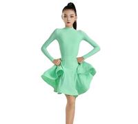 Omfpafeu Abito da Ballo Latino per Bambina Costume da Ballerina Professionista Scollo Tondo Maniche Lunghe Abito da Tango Rumba cha-cha Salsa,Light Green,130
