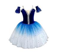 Omfpafeu Abito da Ballo tutù con Paillettes per Bambine, Body da Ginnastica in Tulle Senza Maniche, Costume da Ballerina per spettacoli di Danza e competizioni,Blu,160