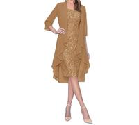 Omfpafeu Abito da invitata a Un Matrimonio in Due Pezzi per Donna: Abito da Madre della Sposa Elegante Abito in Pizzo con Giacca in Chiffon,caffè,M