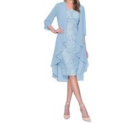 Omfpafeu Abito da invitata a Un Matrimonio in Due Pezzi per Donna: Abito da Madre della Sposa Elegante Abito in Pizzo con Giacca in Chiffon,Blu,4XL