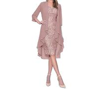 Omfpafeu Abito da invitata a Un Matrimonio in Due Pezzi per Donna: Abito da Madre della Sposa Elegante Abito in Pizzo con Giacca in Chiffon,Rosa,M