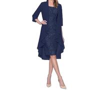 Omfpafeu Abito da invitata a Un Matrimonio in Due Pezzi per Donna: Abito da Madre della Sposa Elegante Abito in Pizzo con Giacca in Chiffon,Sky Blue,L