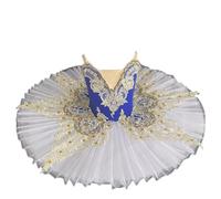 Omfpafeu Body da Danza Classica per Bambine, Senza Maniche, in Pizzo Ricamato, Gonna tutù in Tulle, Abito da Competizione per Ballerine, Lago dei cigni,Blu,130