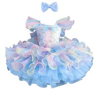 Omfpafeu Costume da Ballerina per Bambine, Abito da Balletto in Tulle Arcobaleno Senza Maniche con Fiori per Matrimonio Damigella d'Onore Festa di Compleanno,Blu,110