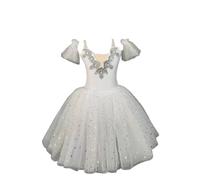 Omfpafeu Costume da Ballerina per Bambine, tutù in Tulle Ricamato con Spaghetti, Abito da Balletto, Costumi per Feste di Compleanno, Carnevale e Halloween,Bianca,110