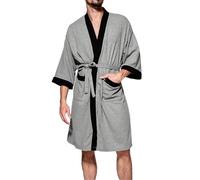 Omfpafeu Kimono da Uomo in Cotone, Accappatoio da Spa a Nido d'Ape, Leggero e Morbido, Lunghezza al Ginocchio, con Tasche, Camicia da Notte e Giacca,Grigio,S