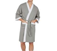 Omfpafeu Kimono da Uomo in Cotone, Accappatoio da Spa a Nido d'Ape, Leggero e Morbido, Lunghezza al Ginocchio, con Tasche, Camicia da Notte e Giacca,Gray 1,M