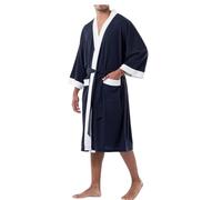 Omfpafeu Kimono da Uomo in Cotone, Accappatoio da Spa a Nido d'Ape, Leggero e Morbido, Lunghezza al Ginocchio, con Tasche, Camicia da Notte e Giacca,Blu,S