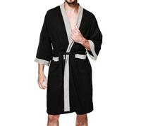 Omfpafeu Kimono da Uomo in Cotone, Accappatoio da Spa a Nido d'Ape, Leggero e Morbido, Lunghezza al Ginocchio, con Tasche, Camicia da Notte e Giacca,Nero,XL