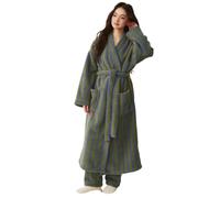 Omfpafeu Pigiama Lungo in Spugna a Righe Colorate da Donna e Uomo, Pigiama Caldo in Velluto Corallo per Coppie, per tenersi al Caldo in Autunno e in Inverno,Verde,M