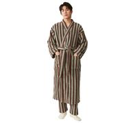 Omfpafeu Pigiama Lungo in Spugna a Righe Colorate da Donna e Uomo, Pigiama Caldo in Velluto Corallo per Coppie, per tenersi al Caldo in Autunno e in Inverno,1 Brown,M