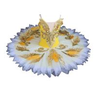 Omfpafeu tutù da Balletto per Bambine, Abito da Balletto Il Lago dei cigni Gonna con Canotta Ricamata Body da Balletto Abito da Ginnastica per Gare di Danza Abbigliamento da Ballo,Giallo,140