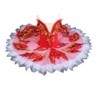 Omfpafeu tutù da Balletto per Bambine, Abito da Balletto Il Lago dei cigni Gonna con Canotta Ricamata Body da Balletto Abito da Ginnastica per Gare di Danza Abbigliamento da Ballo,Rosso,130