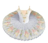 Omfpafeu tutù da Balletto Professionale per Bambine, tutù da Pancake, Abito da Festa per Ballerina Costume da Competizione per Danza Classica per Bambine,Bianca,130