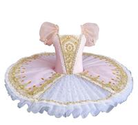 Omfpafeu tutù da Balletto Professionale per Bambine, tutù da Pancake, Abito da Festa per Ballerina, Costume da Competizione per Bambini.,Rosa,130