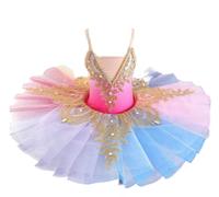Omfpafeu tutù da Balletto Professionale per Bambine, tutù Ricamato con Piatto di Pancake Abito da Festa per Ballerina Costume Competizione di Danza Classica per Bambine,Multi colored1,110