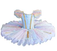 Omfpafeu tutù da Balletto Professionale per Bambine, tutù Ricamato con Piatto di Pancake Abito da Festa per Ballerina Costume Competizione di Danza Classica per Bambine,Multi colored3,140