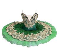 Omfpafeu tutù da Danza Classica per Bambine, Modello Il Lago dei cigni con Cinturino, Canotta Ricamata, Body Ginnastica Abito tutù Abbigliamento Pattinaggio Artistico Ballerina,Verde,110