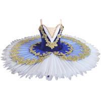 Omfpafeu tutù da Danza Classica per Bambine, Modello Il Lago dei cigni con Cinturino, Canotta Ricamata, Body Ginnastica Abito tutù Abbigliamento Pattinaggio Artistico Ballerina,Blu,130