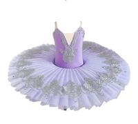 Omfpafeu tutù da Pancake Ricamato, tutù da Balletto Professionale per Bambine, Costumi da Ballo, Abiti da Festa e da Competizione per Ballerine,Blue 2,160