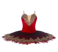 Omfpafeu tutù Professionale per Bambini, Lago dei cigni Costumi da Competizione per palcoscenico, Abito da Ballerina Pancake per Bambini,Red 1,140